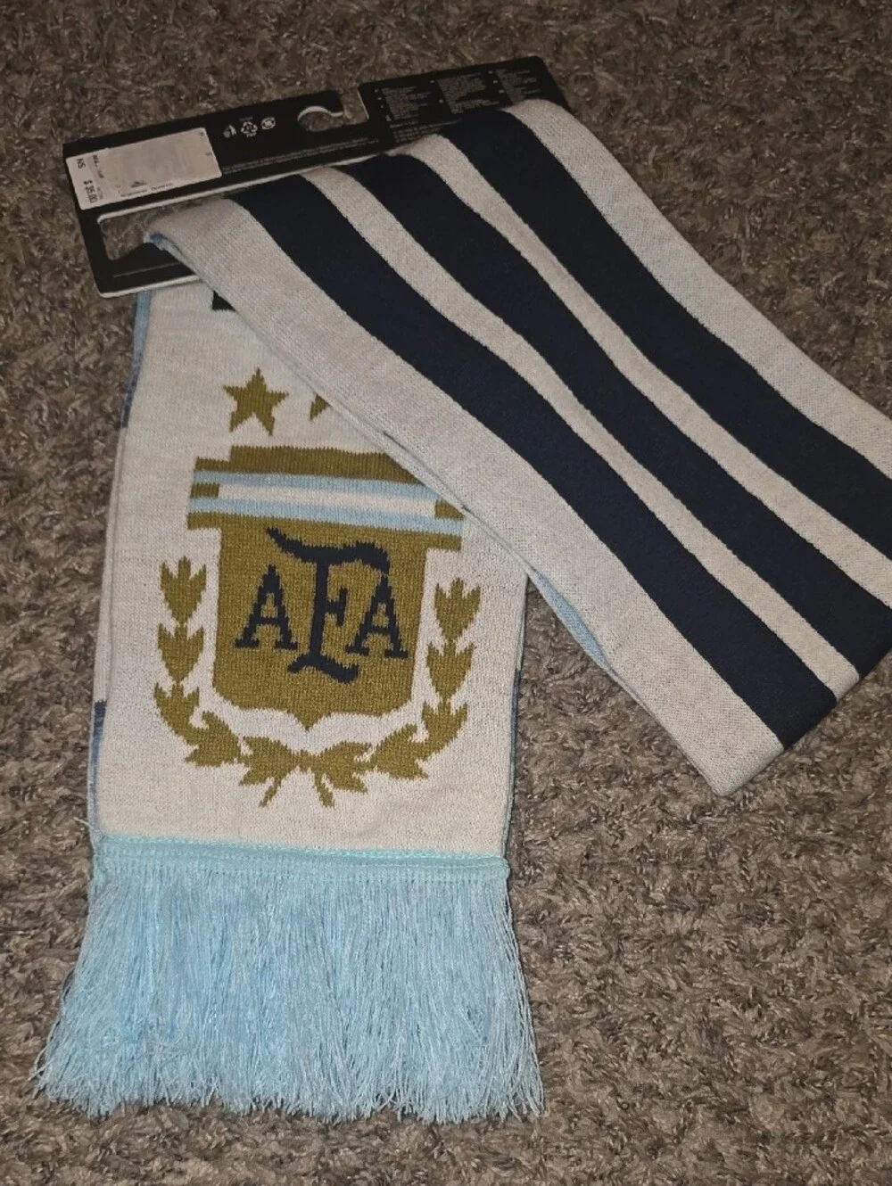 adidas Argentina AFA Light Blue, Navy & Gold Striped Knit Scarf Futbol Team New